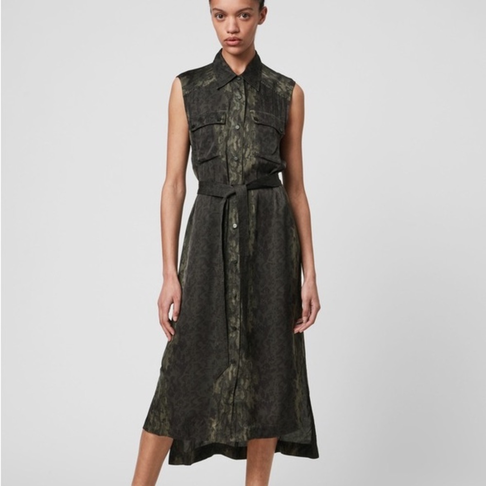 NWT Perfect Condition ALL SAINTS Green/Black Esther Masala Dress